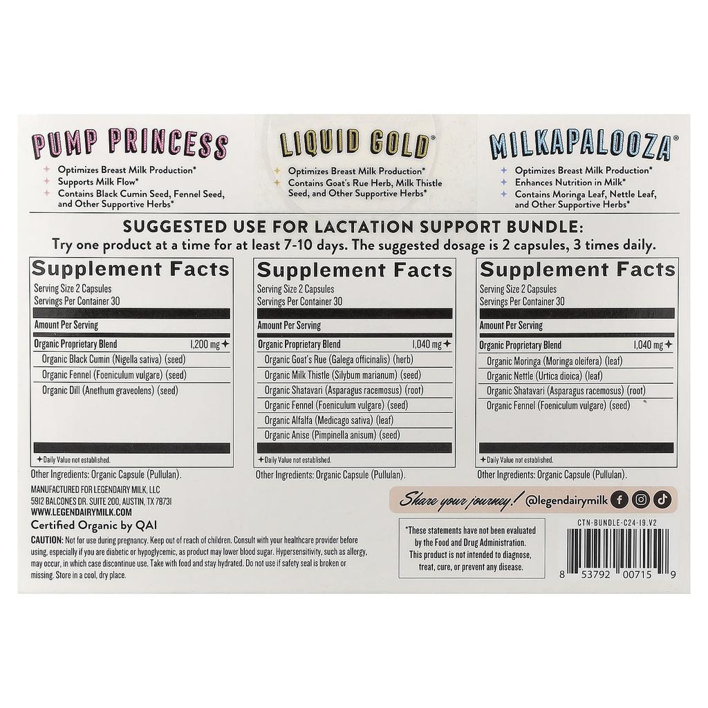 Legendairy Milk Breastfeeding Support Bundle, 3 Bottles, 60 Vegan Capsules Each
