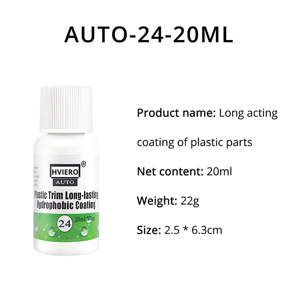 HVIERO-24 Plastic Trim Coating Long-Lasting Hydrophobic Car Exterior Plastic Restorer Aging Plastics Turn Black Bright 20/50ml