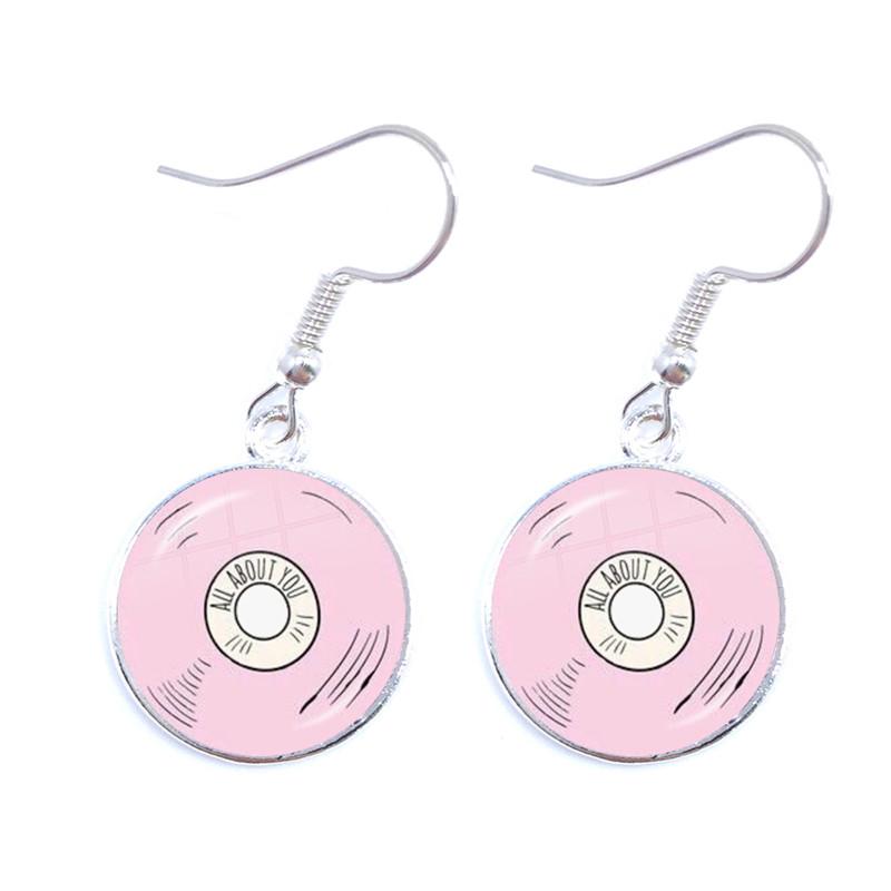 Retro CD Record Drop Earring Disc Classic Music Gramophone Record Glass Cabochon Earrings Gift for Music Loves