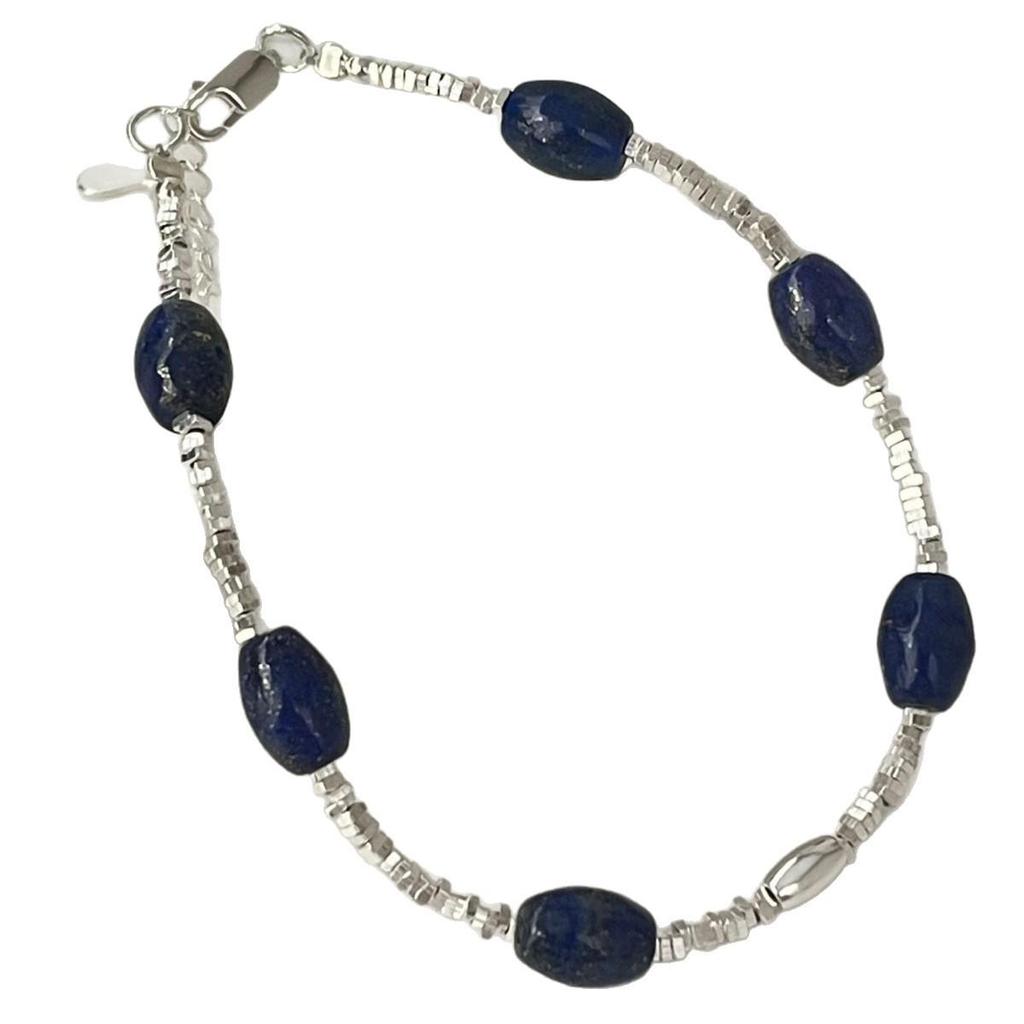 S925 Sterling Silver Lapis Lazuli Beaded Bracelet with Crushed Silver for Girls - Stylish, Luxurious, and Versatile
