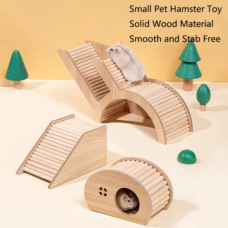 Smooth Hamster Hideaway Wooden Hamster House with Hiding Hole Small Pet Castle Arch Bridge for Dwarf Mice Gerbils Small Pets New
