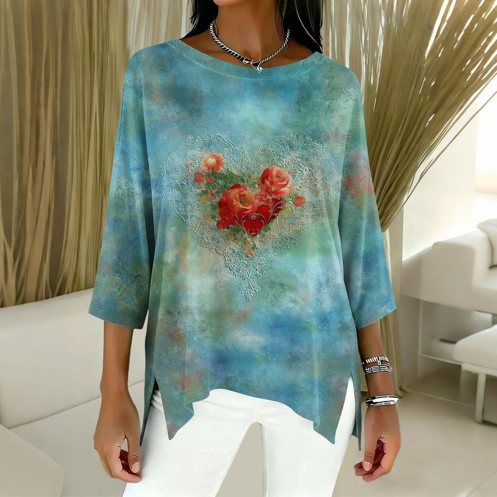 Damen 3/4-Ärmel Shirts Grafik-T-Shirts Shirts Lässige Basic-Tops Pullover