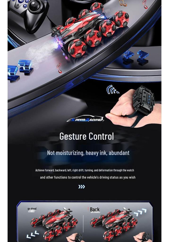Rechargeable Eight-Wheeled Stunt RC Car with Gesture Control, Drift Spray, and Climbing Rotation for Kids