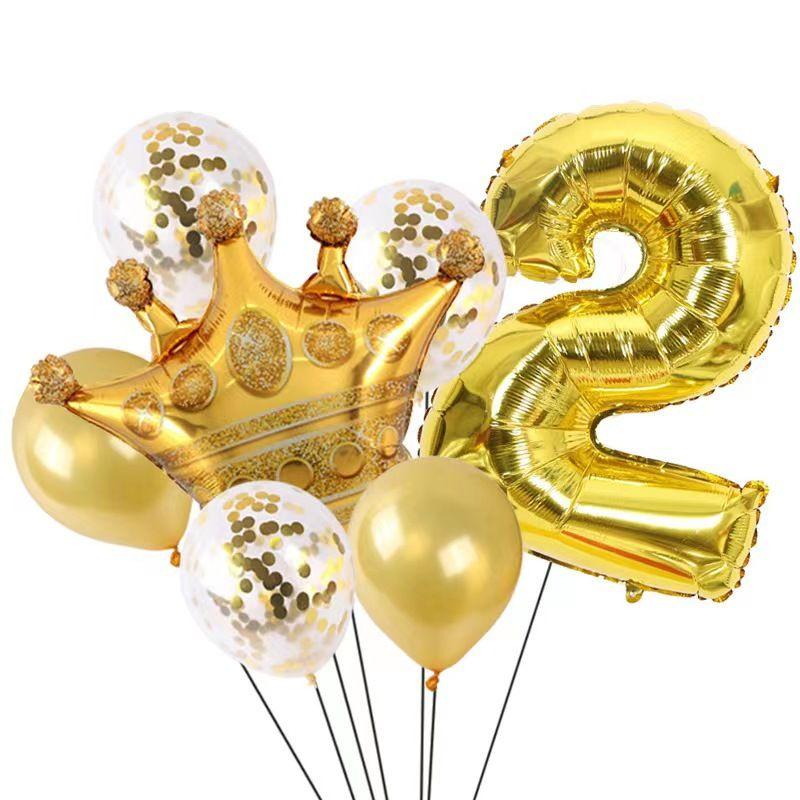 Children's First Birthday Number Balloon Set, Gold Crown Foil Balloons, Fun Party Decorations