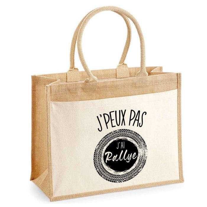 Sac de plage - PLANETEE - Jute avec poche Rallye J'peux pas - Coton - Multicolore - 43x33 cm