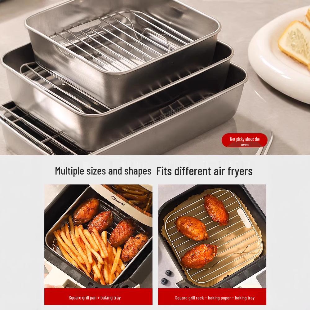 304 Stainless Steel Skewer Rack & Baking Pan for Air Fryer/Oven