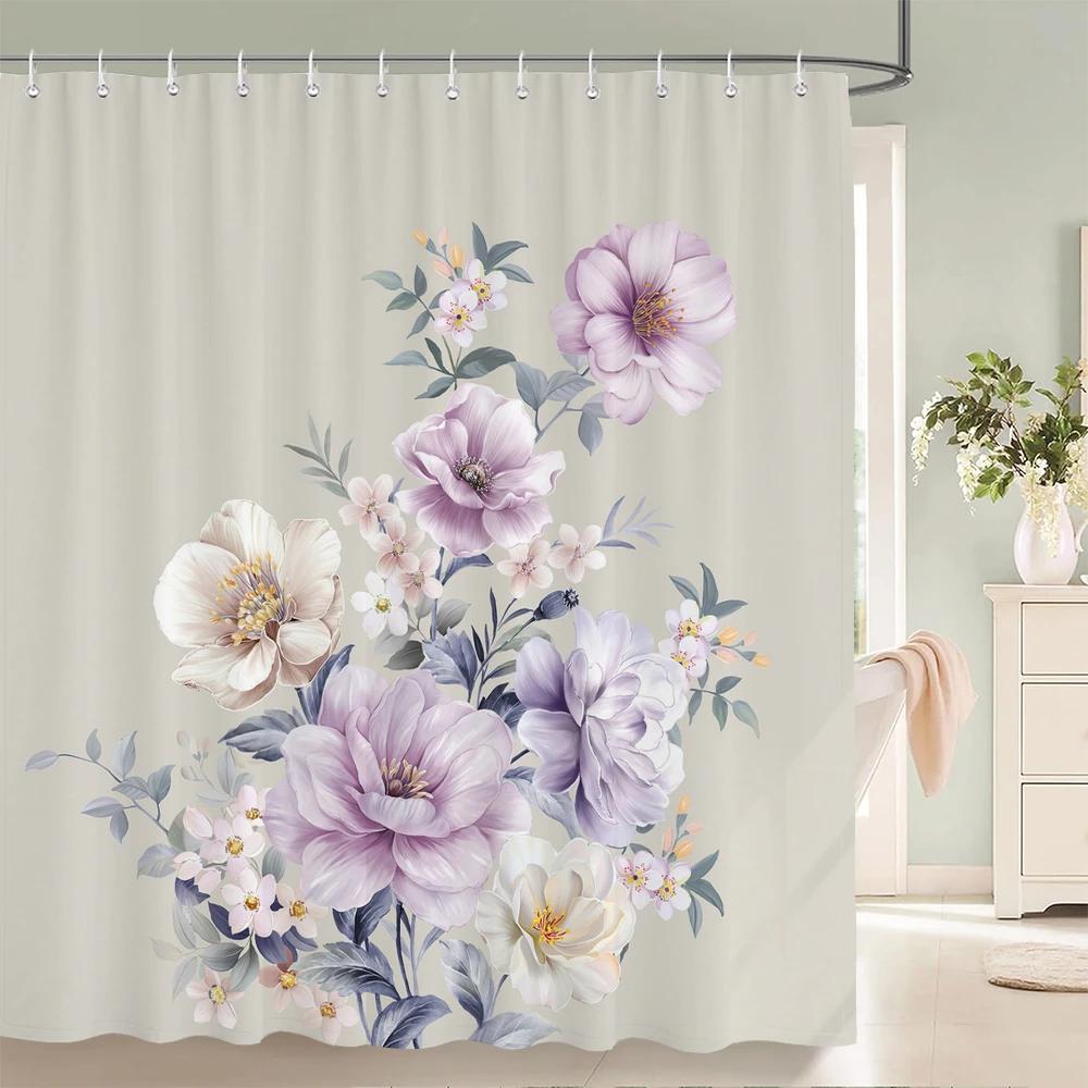 JY01Beautiful Flowers Shower Curtain Bathroom Waterproof Shower Curtain Leaves Plant Printing Curtains for Bath Shower With Ho@1