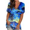 Summer V-neck 3D Coconut Tree Flowers Printed Top Fashionable Casual Short Sleeved Women's T-shirts