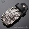 Tiger Head Alloy Western Cowboy Leather Belt with Smooth Buckle