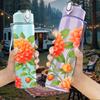 1PC Bright Orange Red Peony Flower Print 750ml Color Plastic Sports Water Bottle Leakproof Flip Straw Lid Suitable for Sports Office Home Use