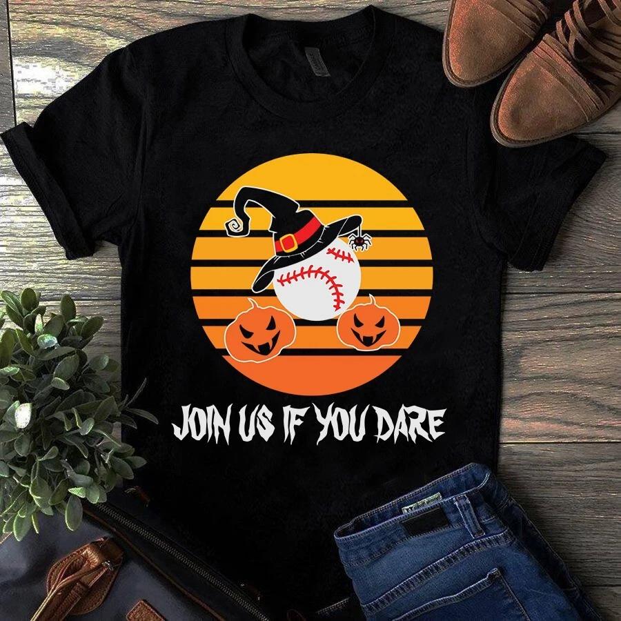 Join Us if You Dare Halloween Baseball Vintage Men s and Women s T-shirts S
