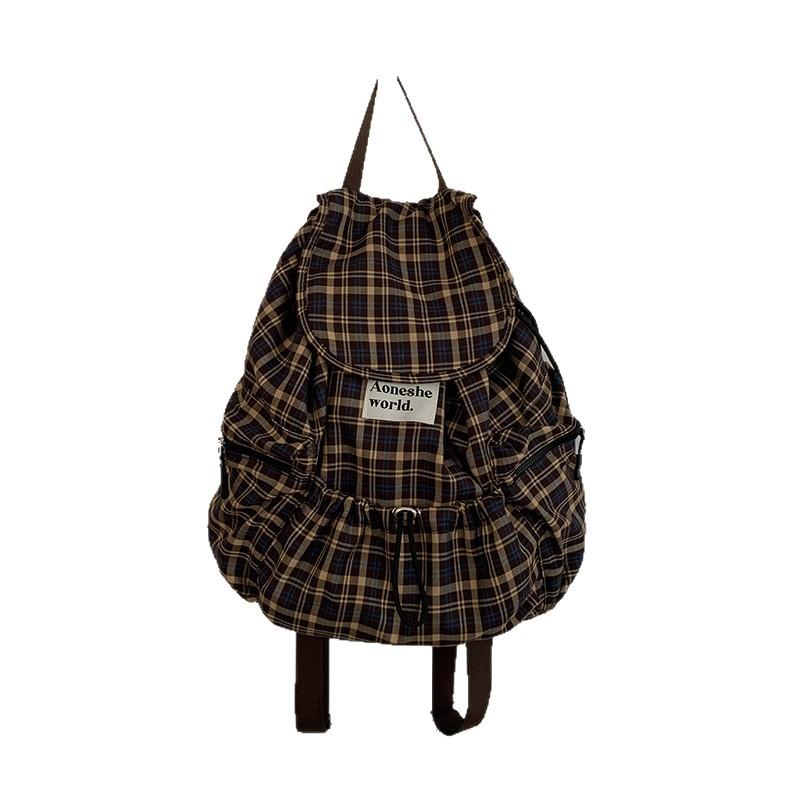 Korean Version of Casual Large-capacity Canvas Bag Women's 2025 New Plaid Backpack Fashion Student Bag Travel Backpack