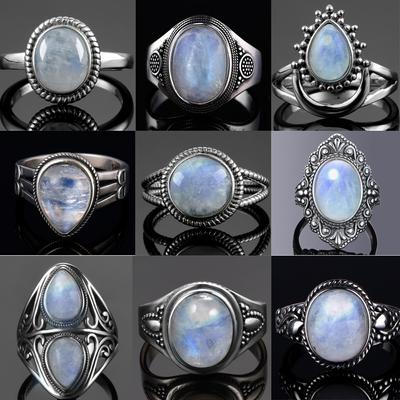 Yuvarlak Oval Büyük Doğal Aytaşı Yüzükler kadın Gümüş Yüzükler Hediyeler Vintage Güzel Takı