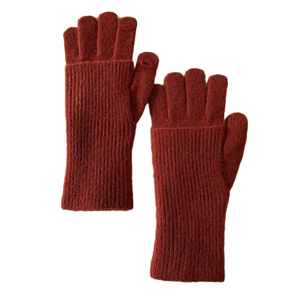 Winter Knitted Gloves for Women with Wool Double Layer Removable Finger Split Gloves Extended Sleeve Solid Color Striped Fashion