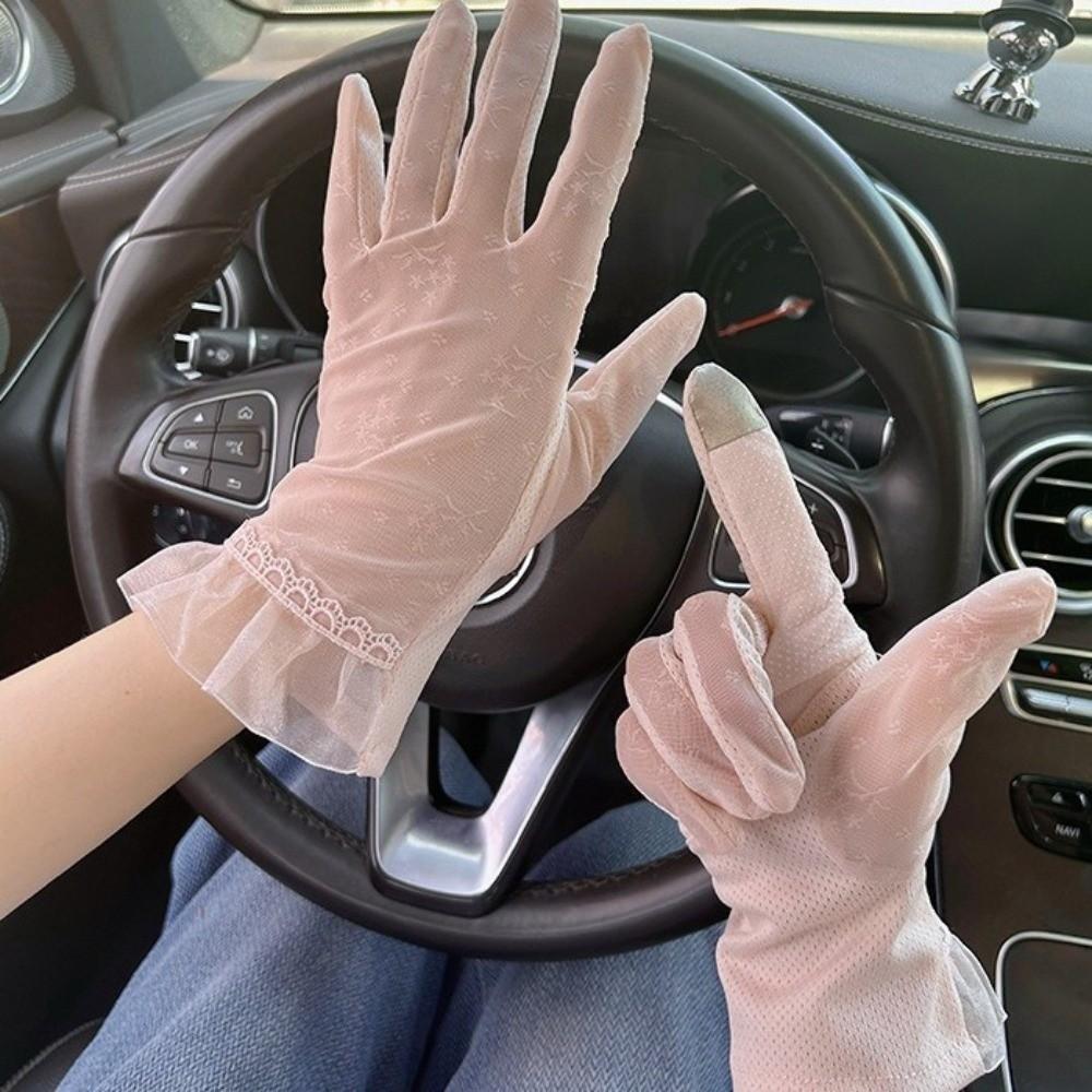 Mesh Ice Silk Gloves Anti Slip Women Gloves Breathable Lace Gloves  Girl
