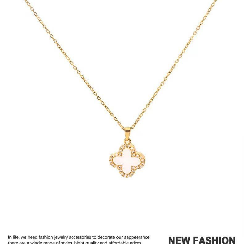 New Four-leaf Clover Necklace, Super Flash Full Diamond Temperament Stud Earrings, Pendant Internet Celebrity Versatile Women's Jewelry