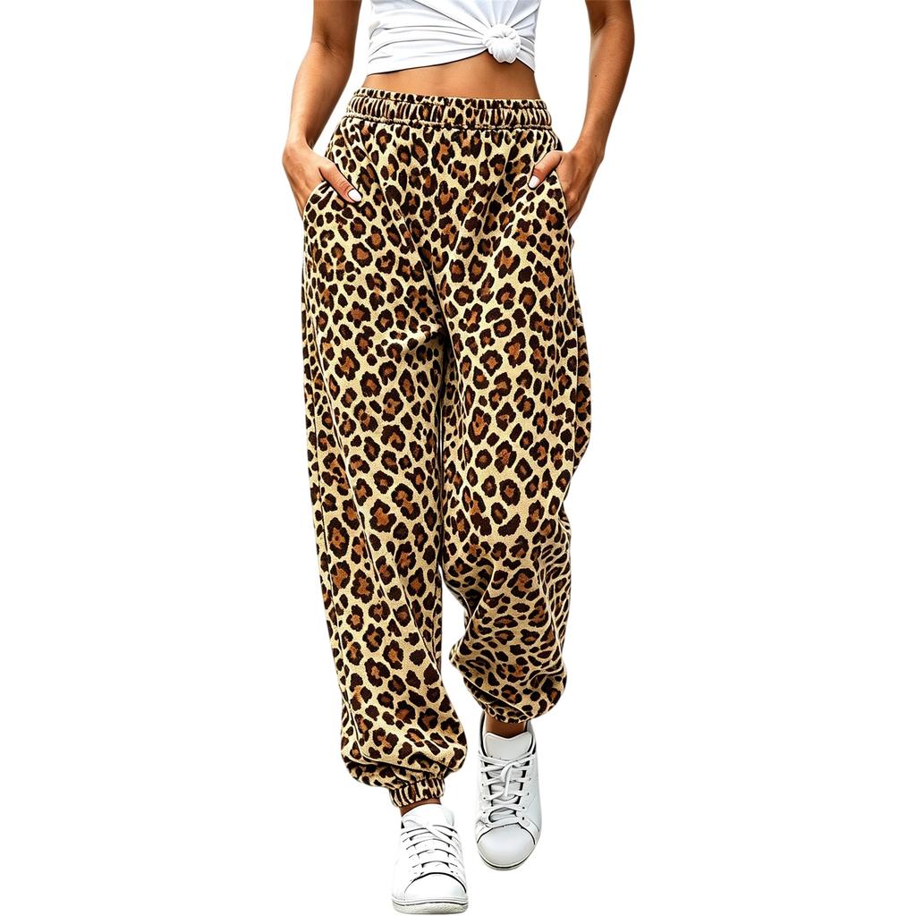 Women's Printed Jogger Pants with Elastic Cuffed Ankles, Casual Sweatpants for Everyday Wear