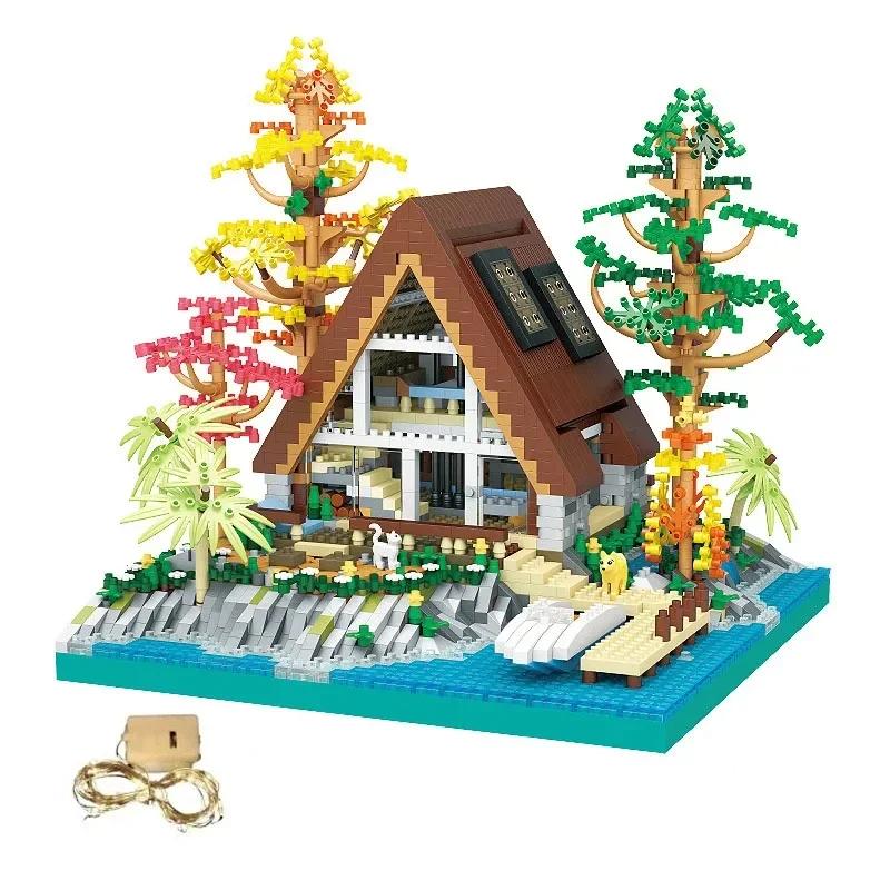 2688PCS Wooden Cabin Building House Forest Blocks DIY Lake Island Villa Assembly Block Toys with Light for Children's Xmas Gifts