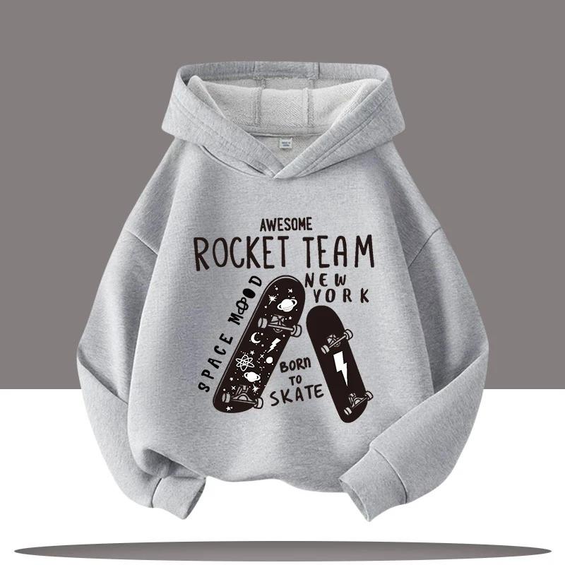 Boys' Sportswear, American Fashion Skateboard Cartoon Print, Children's Hoodie, Girls' Casual Top, Autumn and Winter Clothing