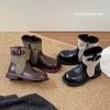 Youth Style Shoes Girls Retro PU Leather Ankle Boots With Side Zipper Flat Heel Kids Ages 4-16 Winter
