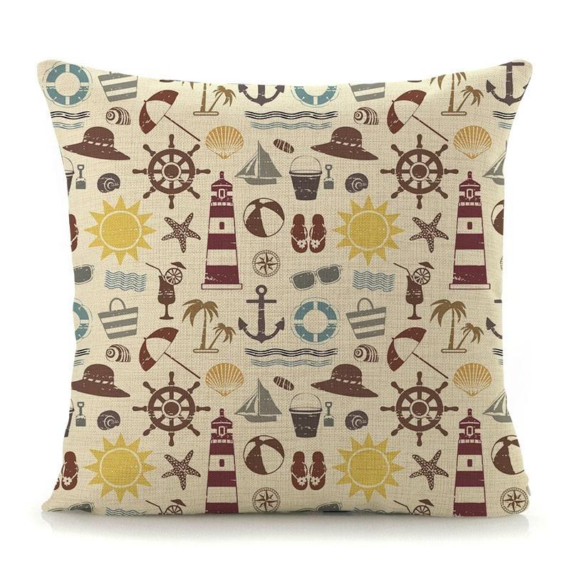 Mediterranean Lighthouse Ocean Sailing Print Home Decorative Cushion Cover Cotton Linen Pillow Case For Sofa Bed Chair 45X45Cm