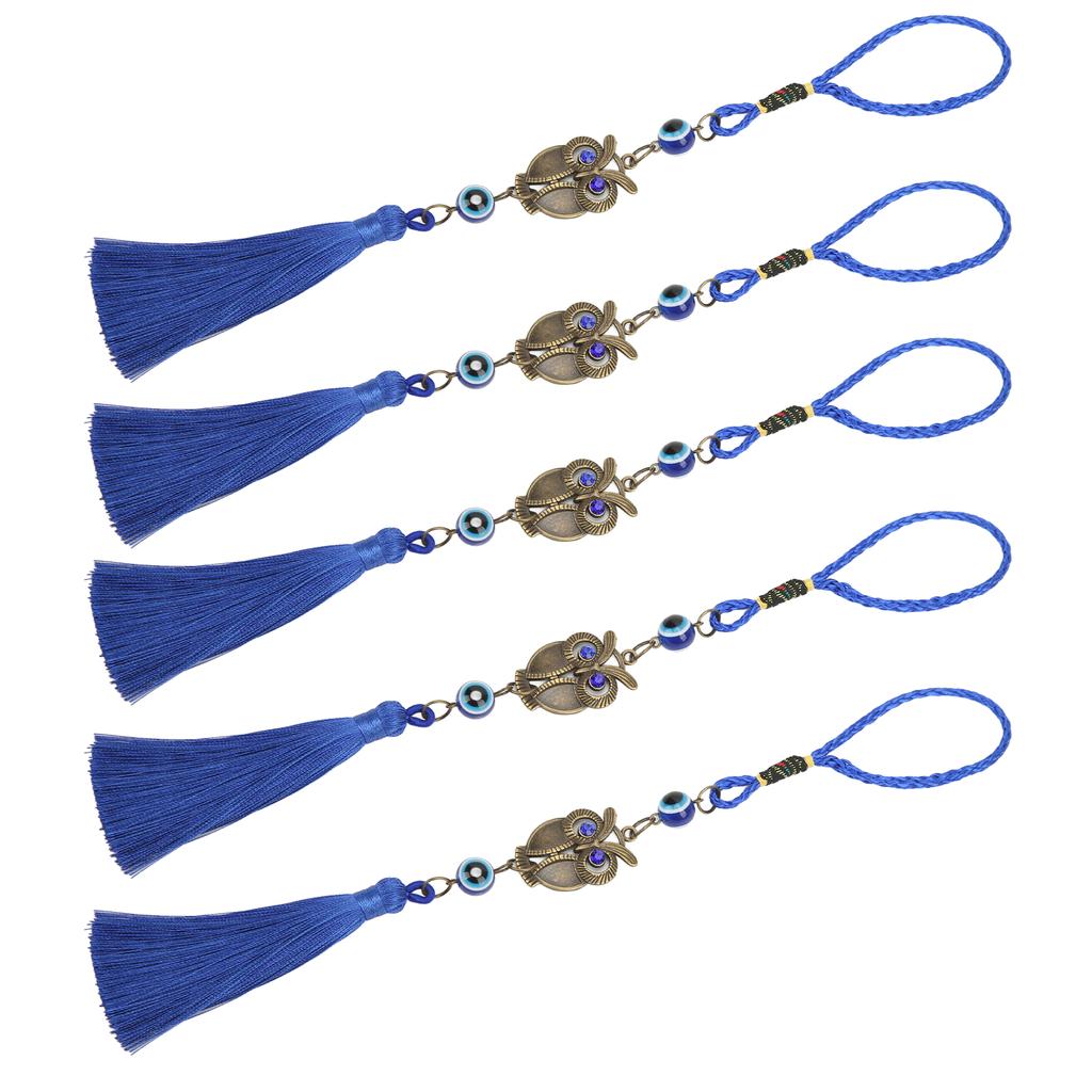 5 Pcs Owl Blue Eye Pendant Delicate Bronze Owl Blue Evil Eye Ornament Home Office Car Decorations