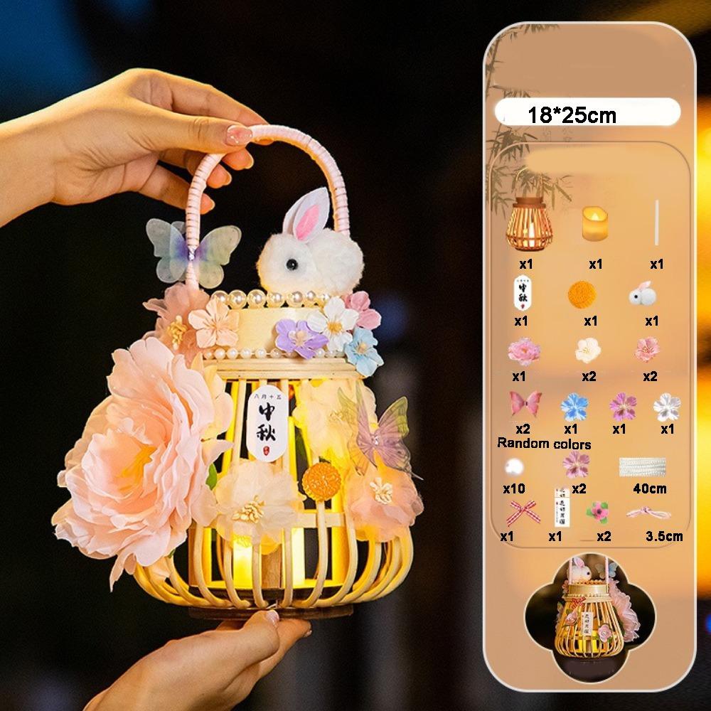 Traditionelle Rattan-Laternen im chinesischen Stil, Kaninchen-Blumen, DIY-Materialset, Laternen für das Mittherbstfest mit Licht, Handgefertigt