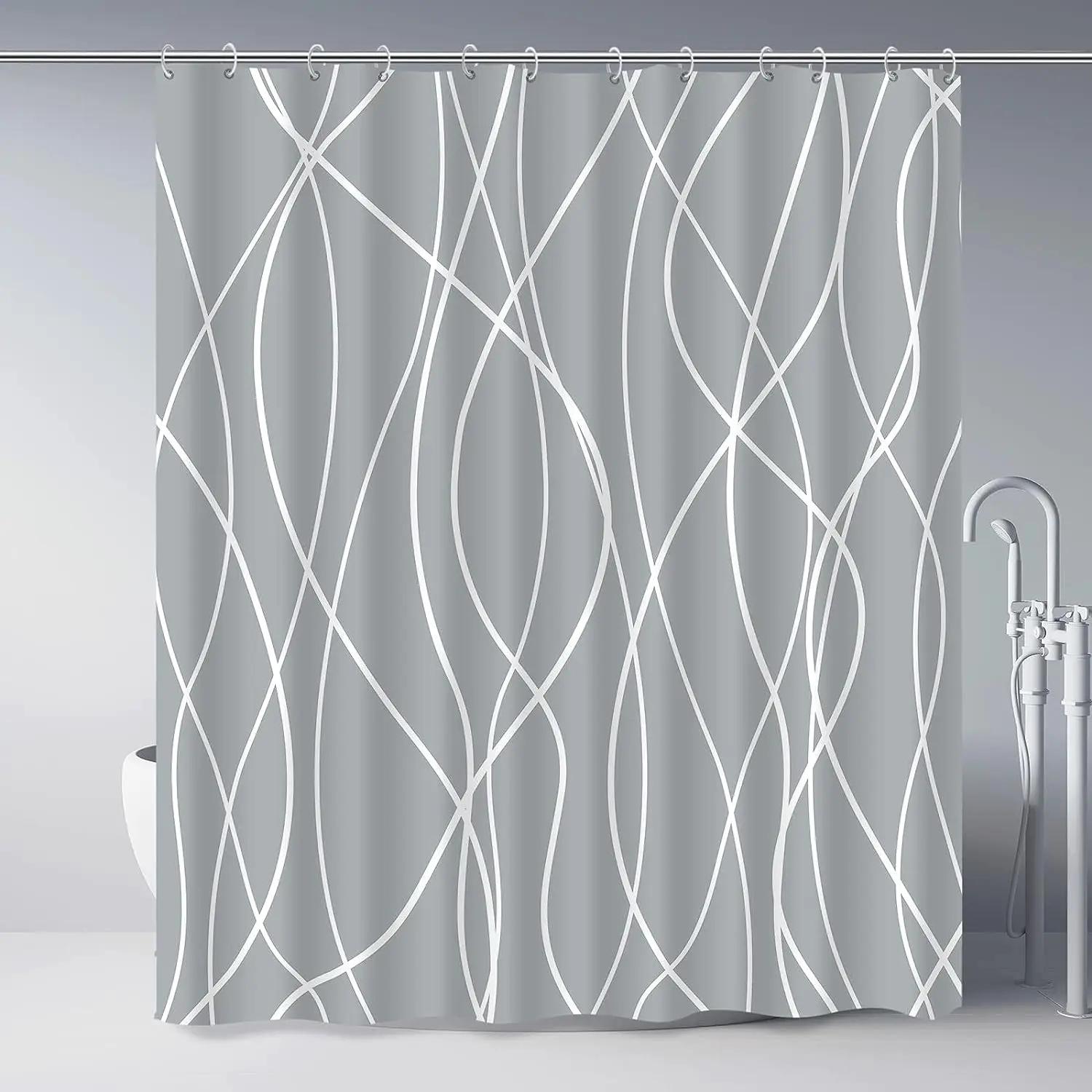 Modern Black And White Striped Corrugated Fabric Bathroom Shower Curtain, Gradient Stripe, Bathroom Decorative Shower Curtain W60H190(CM)-1 Pcs
