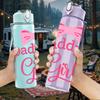 1PC Daddys Girl Pink Bow Slogan Print 750ml Color Plastic Sports Water Bottle Leakproof Flip Straw Lid Suitable for Sports Office Home Use