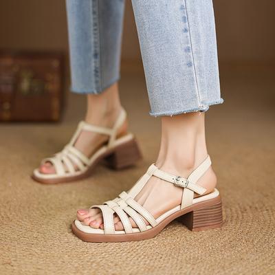 Fashion Fashion High Heels 2025 Summer Newest Buttoned Sandals Vintage Thick Heels Pumps Women Wedding Office Lady Shoes Woman Heels