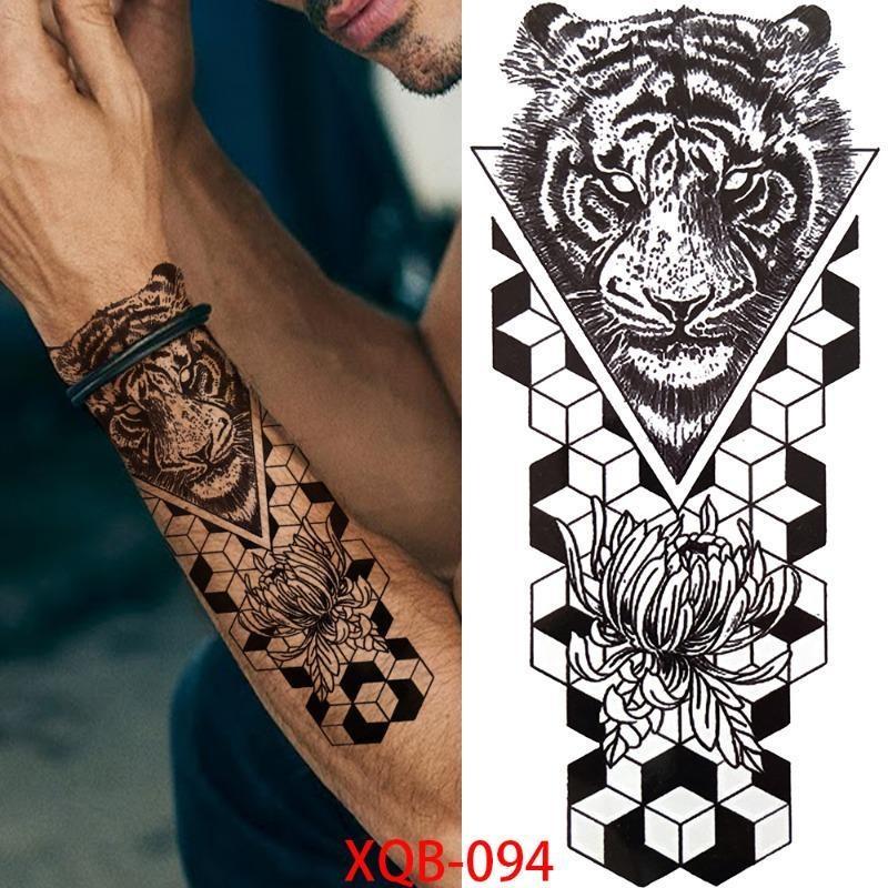 1 PC 210*114MM Waterproof Temporary Tattoo Sticker Spider Flash Tattoos Sanskrit Tiger Flower Body Art Arm Fake Tatoo For Women Men