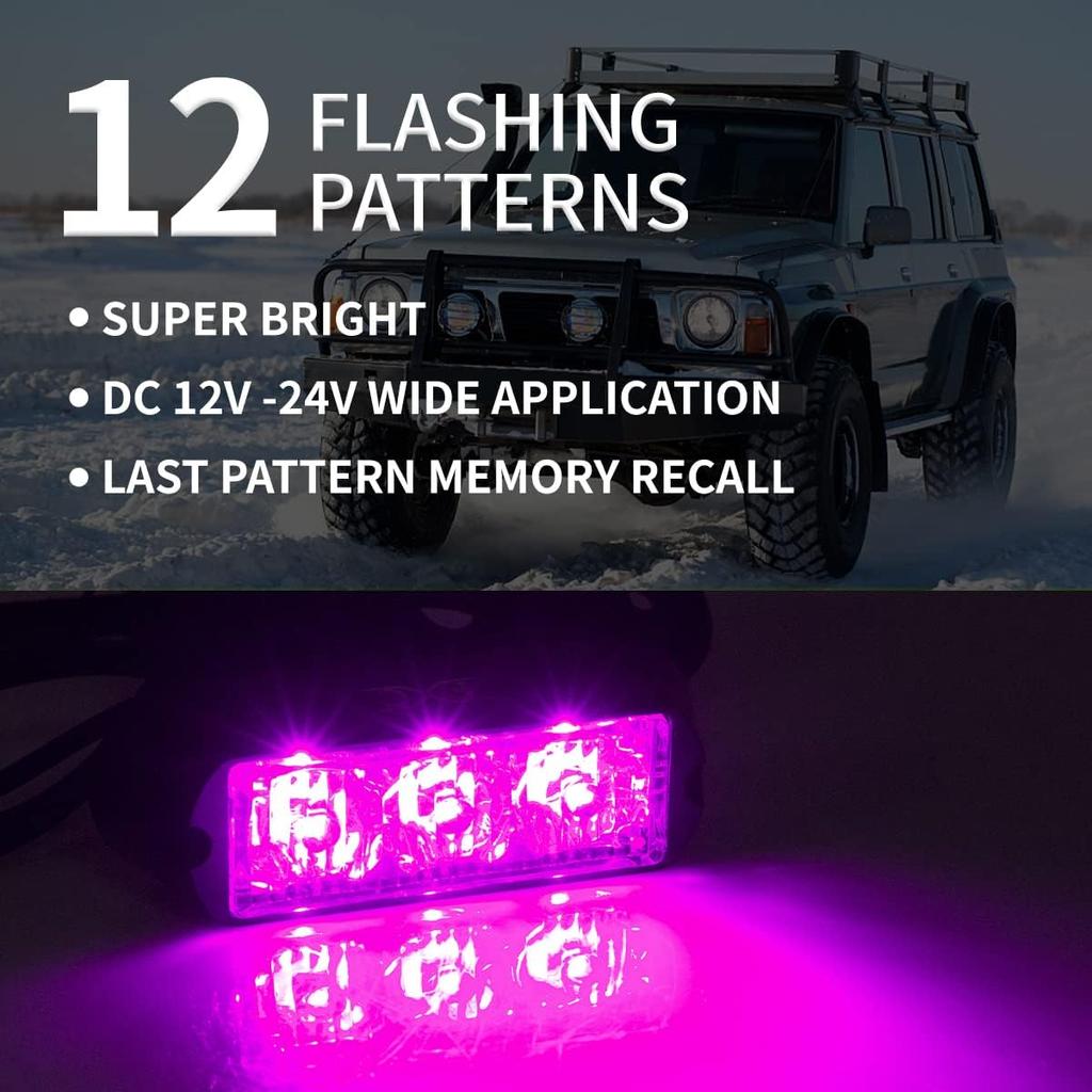 FXC (2PCS 3-LED Strobe Light Purple Waterproof Emergency Beacon Flash Lights,Purishion Caution Bar 12 Different Flashing Car SUV Pickup Truck Van…