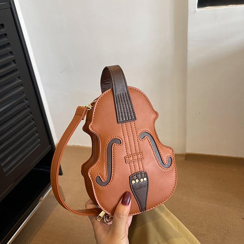 1pc Violin Shaped Crossbody Bag  Creative Sling Backpack  Trendy PU Leather Shoulder Bag