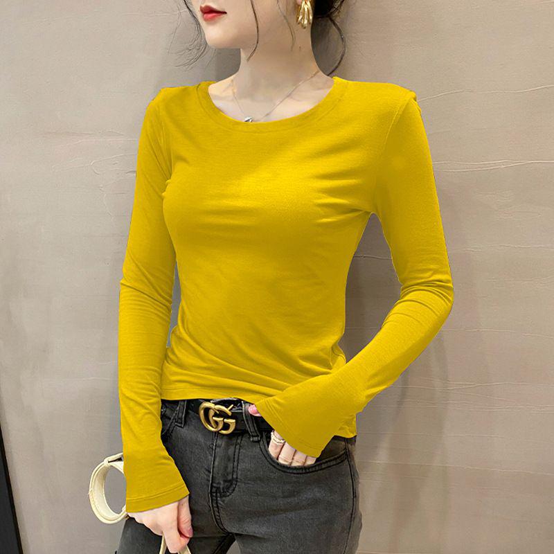 Camiseta Feminina Cinza Escuro Slim Fit Manga Longa Gola Redonda - Primavera/Outono/Inverno 2025