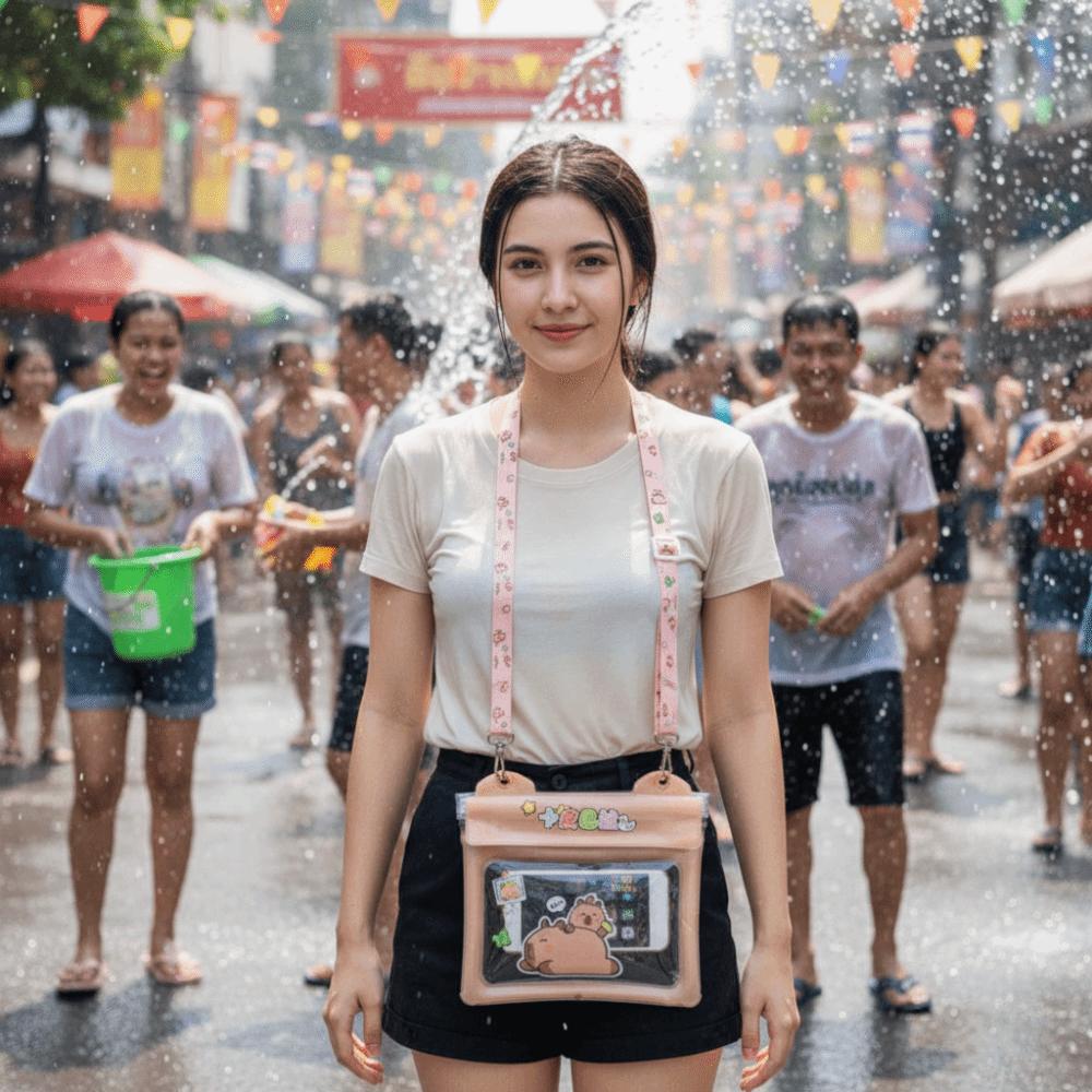 Cartoon Waterproof Phone Pouch Transparent Seal Type Mobile Phone Bag Large Capacity PVC Phone Case Water-Sprinkling Festival