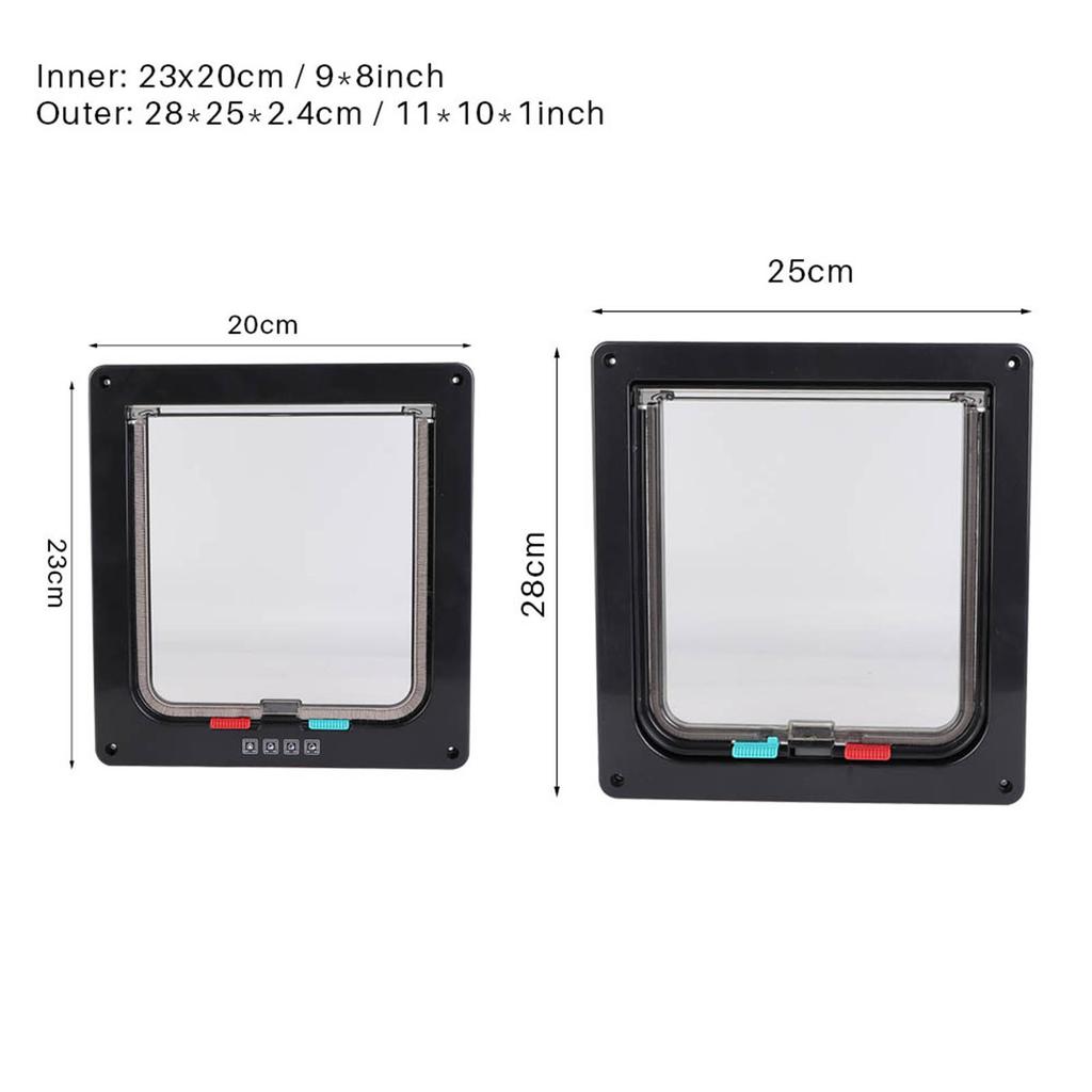 ABS Acrylic Pet Cats Screen Door Window Lockable Waterproof Medium Cat Flap (black)