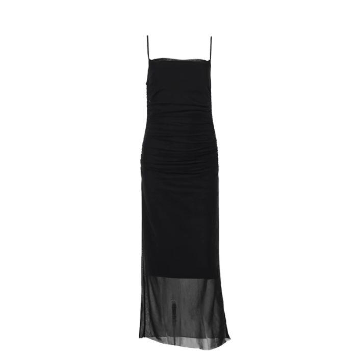 Women s Sexy Slim Backless Mesh Strap Summer Dress - Solid Color Bodycon Long Dress 2025 XL