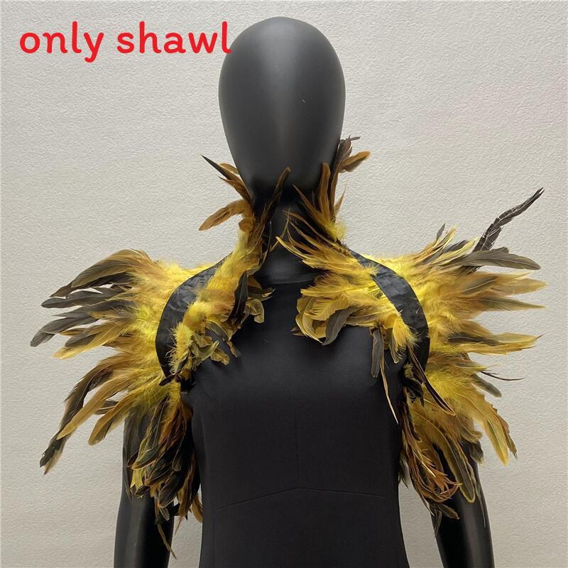 Feather Shawl Cape Costume Cloak With Faux Fur For Performance And Dance Shows
