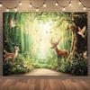 2D Sunlit Forest Deer Tapestry Enchanted Green Woodland Wildlife Wall Decor
