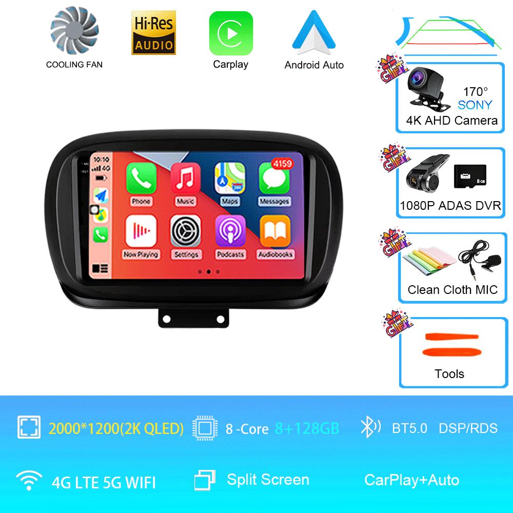 Car Radio Android 14 For Fiat 500X 2014 - 2020 Multimedia Video Player GPS Navigation Wireless Carplay+Auto Stereo QLED HeadUnit