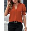 Women's Summer New V-neck Pure Color Fashion Temperament Bubble Sleeve Pure Color Shirt Blouse