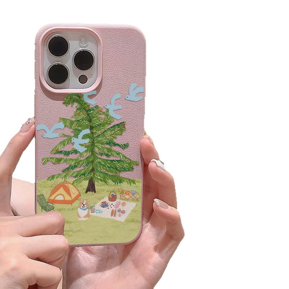Applicable iPhone17 ProMax Summer Camping Puppy Leather Pattern Mobile Phone Case 17/16 Large Hole 15 Cute