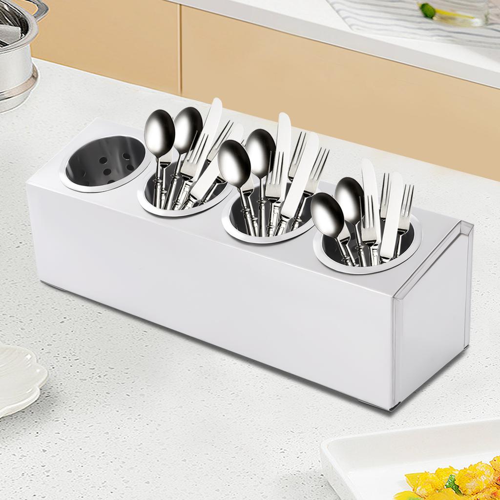 Stainless Steel Flatware Organizer Caddy, 4-Hole Utensil Holder for Kitchen, Modern Minimalist Cutlery Storage, Compact Design
