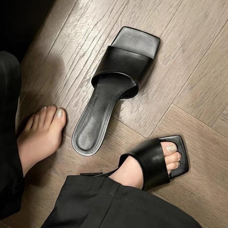 Summer New Style Women's Wedges Heel Slippers Elegant Square Toe Slip on Slides Outdoor Dress Street Style Shoes Zapatos Mujer