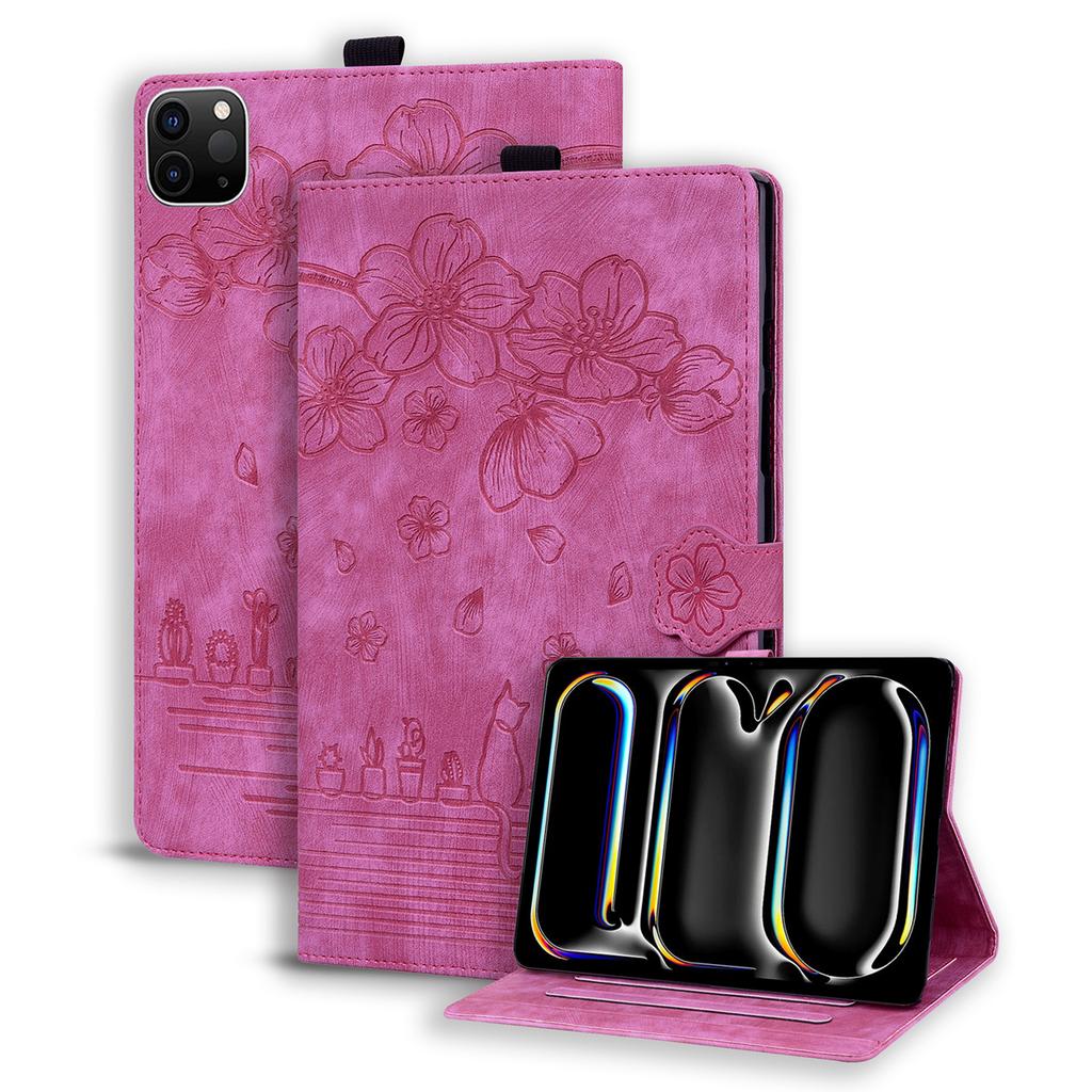 For iPad Air 13 (2025)/(2024) Pro 12.9 (2020)/(2021) Case Flower Cat Pattern Leather Smart Tablet Cover