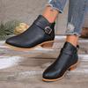 Botas Femininas de Inverno Salto Grosso Bico Fino Sapatos Estilo Zíper Duplo Tamanho Grande Botas Curtas Sapatos Modernos Confortáveis