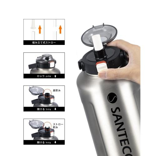 Vakuově izolovaná láhev na vodu SANTECO 1900ml, velká kapacita, udržuje nápoje teplé i studené, včetně brčka, kompatibilní s přímým pitím sportovních nápojů.