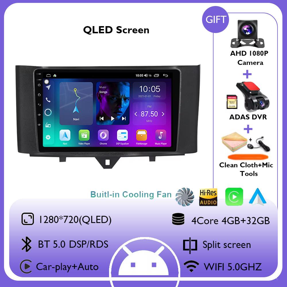 Carplay Android 14 System Car DVD Multimedia Player For Mercedes Benz Smart Fortwo 451 2011 2012 2013 2014 2015 WiFi Radio GPS