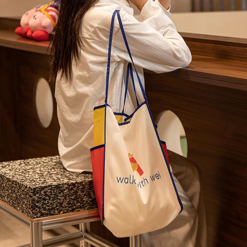 Foldable Storage Bag, Large Capacity Fashionable Supermarket Shopping Bag, Portable Waterproof Handbag, Shoulder Bag