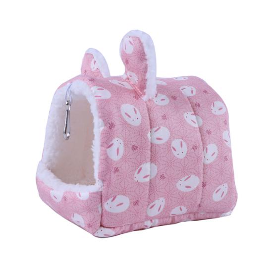 

Уютное полузакрытое гнездо для хомяка с подвесным крючком, удобная кровать для домашних животных с мультяшным принтом для холодной погоды L розовый